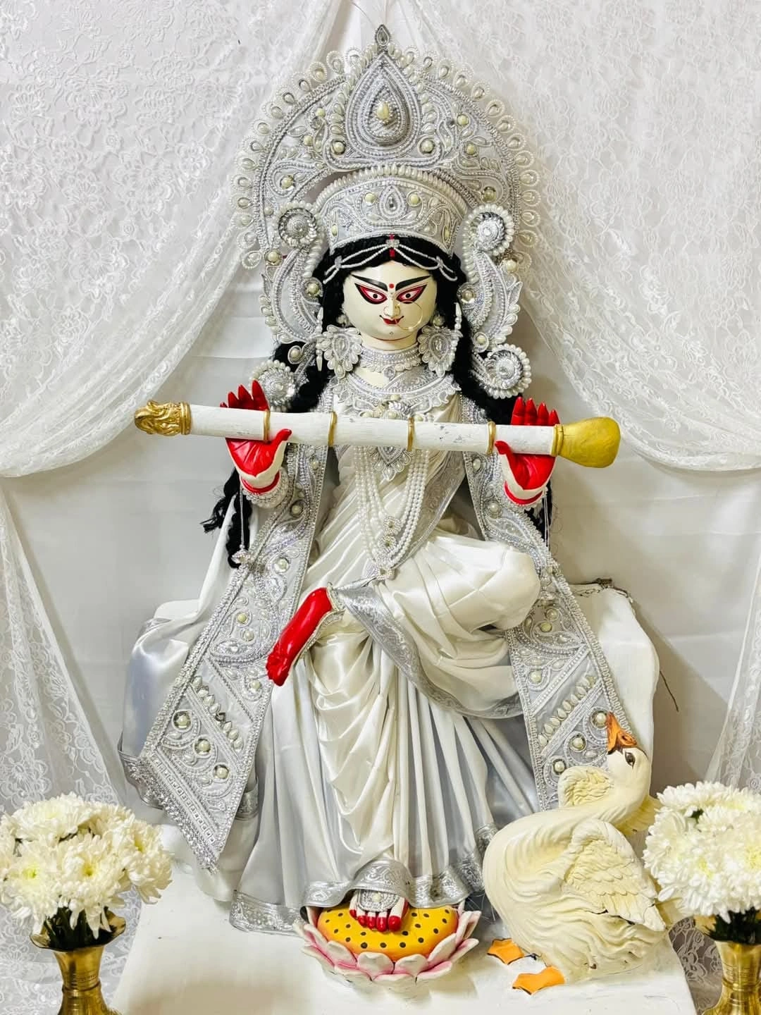 Saraswati — White Marble Look